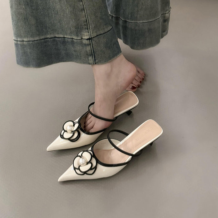 Floral Embellish Pointed Toe Heels - Fashionnsio