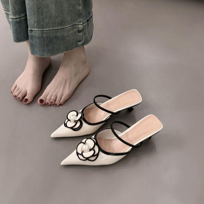 Floral Embellish Pointed Toe Heels - Fashionnsio