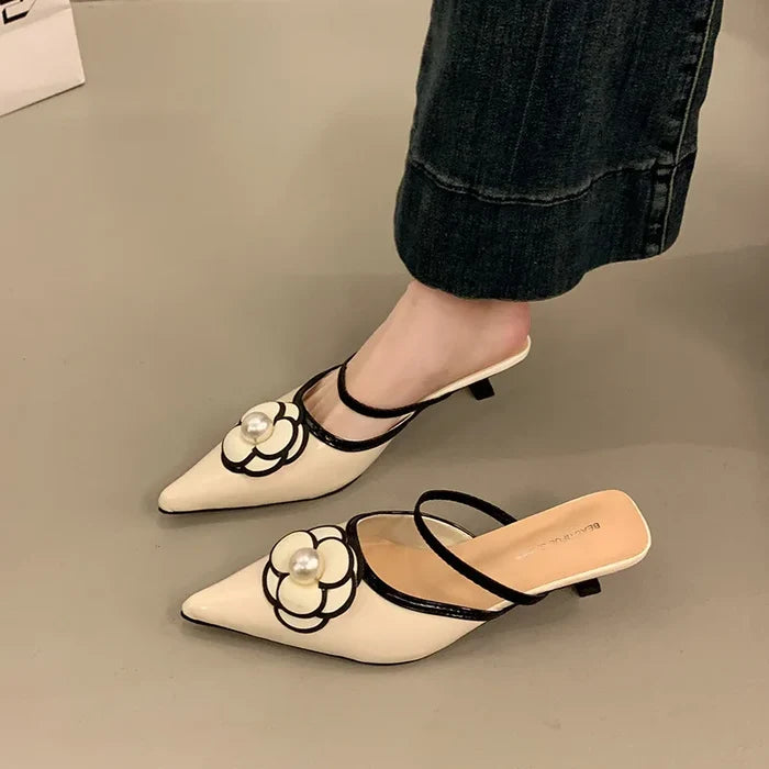 Floral Embellish Pointed Toe Heels - Fashionnsio