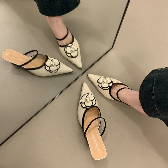 Floral Embellish Pointed Toe Heels - Fashionnsio