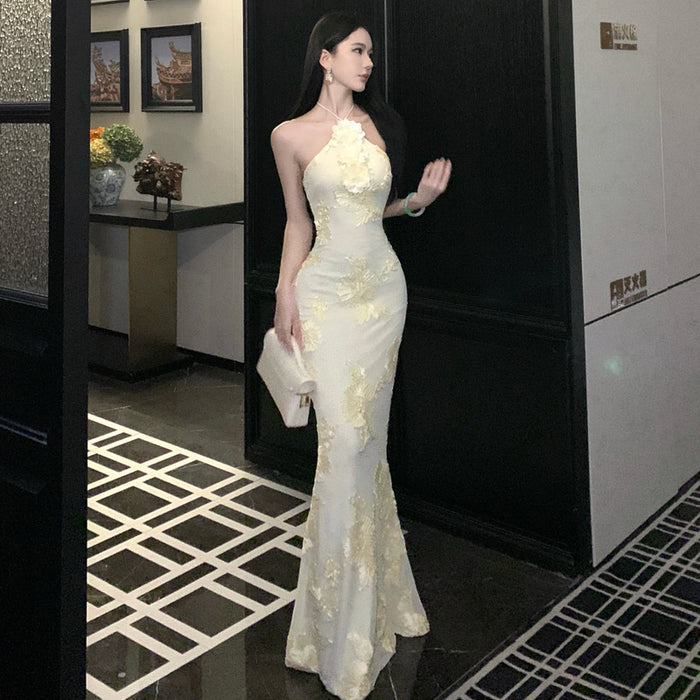 Floral Embroidery Bodycon Long Dress - Fashionnsio
