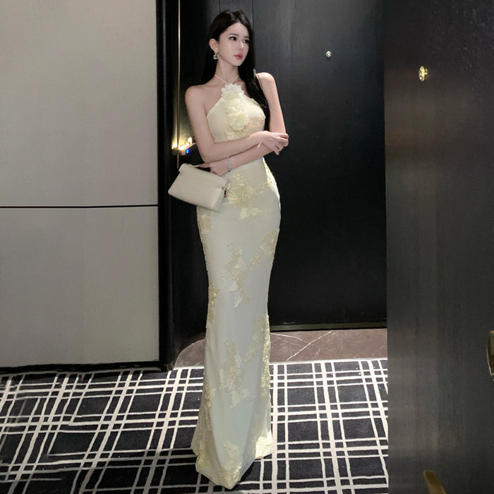 Floral Embroidery Bodycon Long Dress - Fashionnsio