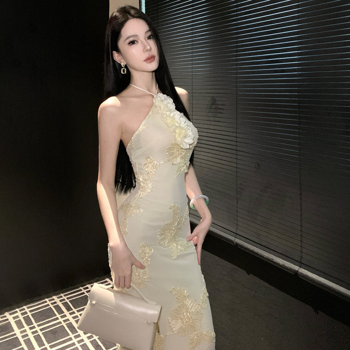 Floral Embroidery Bodycon Long Dress - Fashionnsio