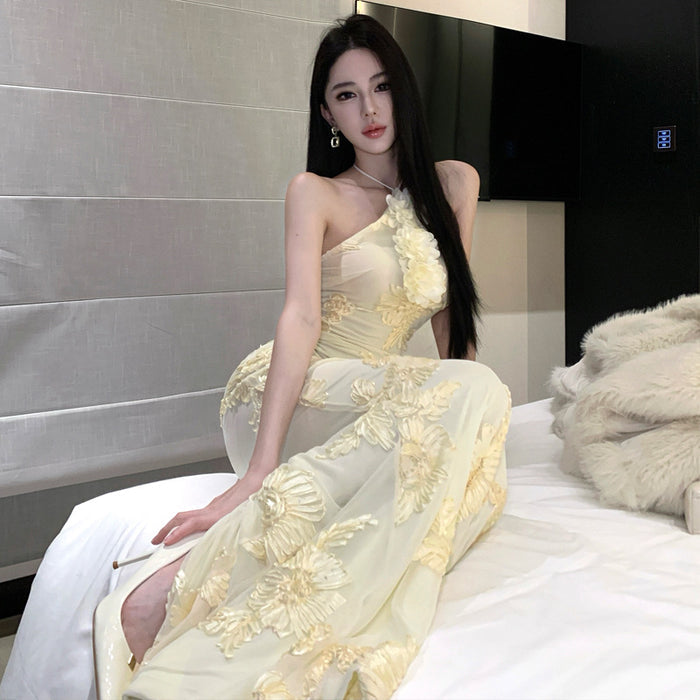 Floral Embroidery Bodycon Long Dress - Fashionnsio