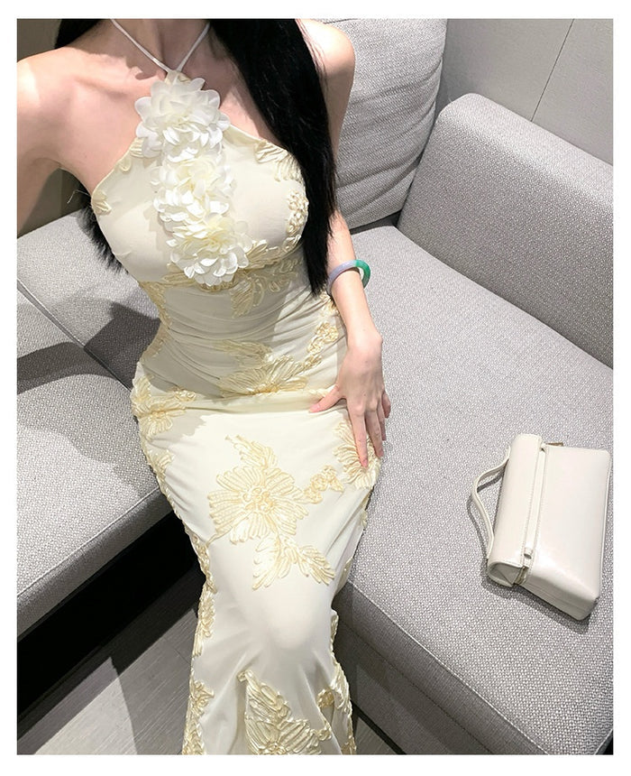 Floral Embroidery Bodycon Long Dress - Fashionnsio