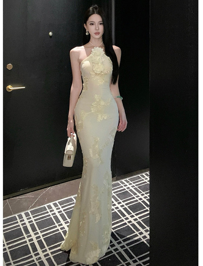Floral Embroidery Bodycon Long Dress - Fashionnsio