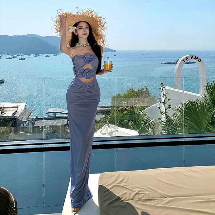 Floral Hollow Out Tube Bodycon Dress - Fashionnsio