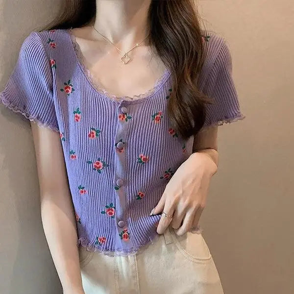 Floral Knitted Crop Top - Fashionnsio