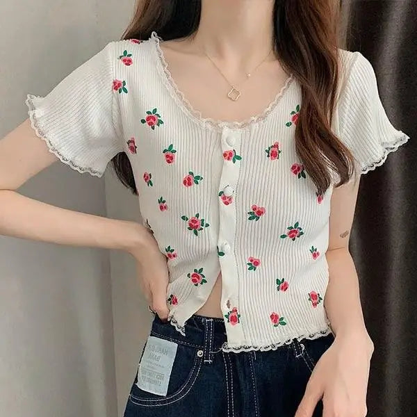 Floral Knitted Crop Top - Fashionnsio