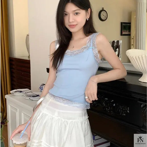 Floral Lace Bow Tank Top - Fashionnsio