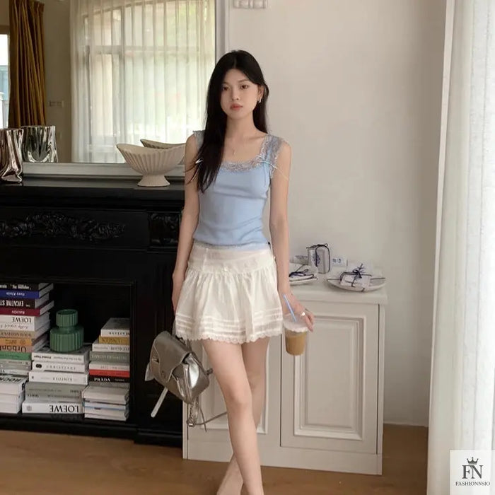 Floral Lace Bow Tank Top - Fashionnsio
