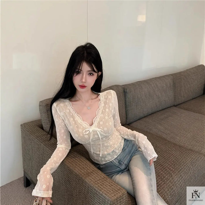 Floral Lace Long Sleeve Top - Fashionnsio