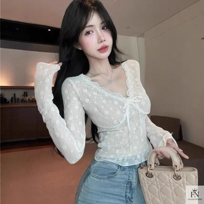Floral Lace Long Sleeve Top - Fashionnsio