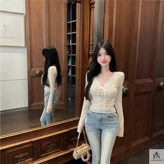 Floral Lace Long Sleeve Top - Fashionnsio