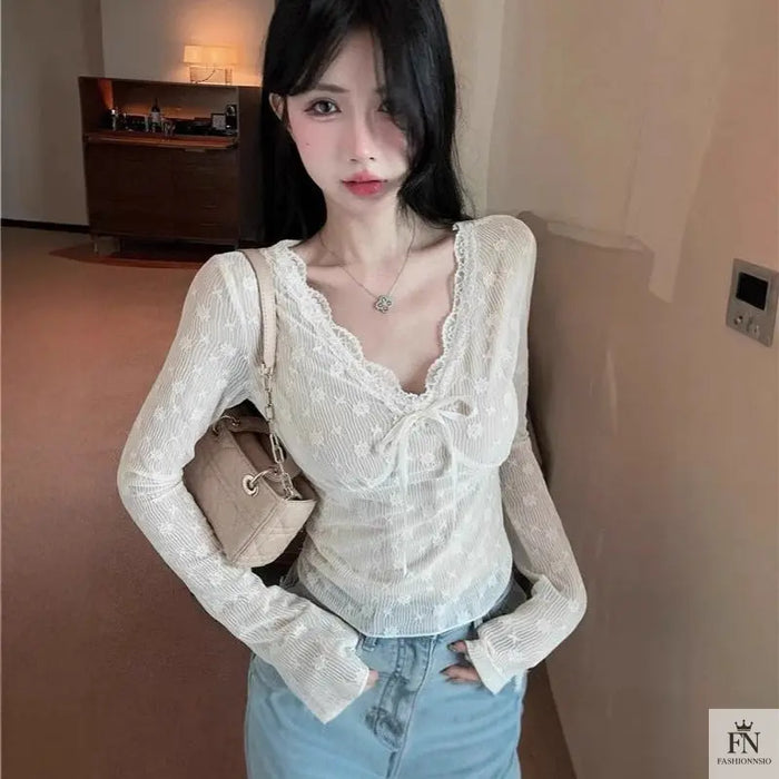Floral Lace Long Sleeve Top - Fashionnsio