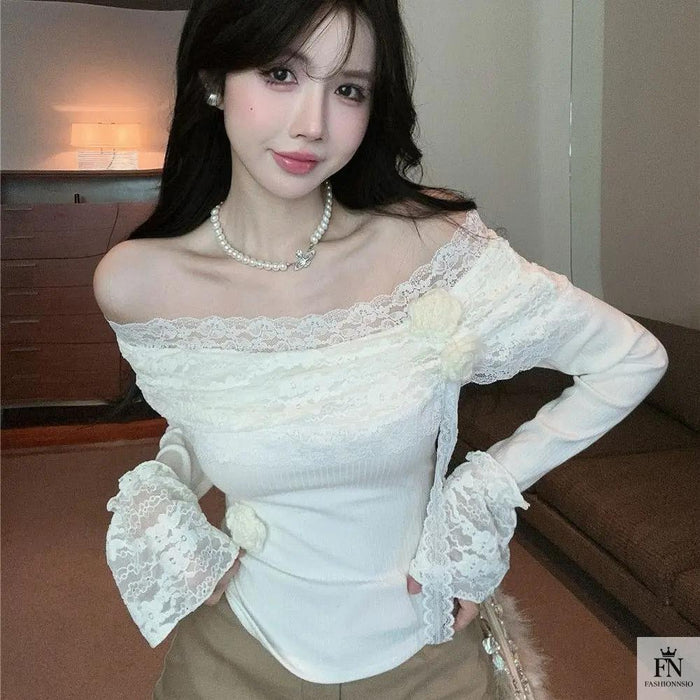 Floral Lace Off Shoulder Top - Fashionnsio