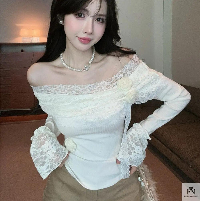 Floral Lace Off Shoulder Top - Fashionnsio
