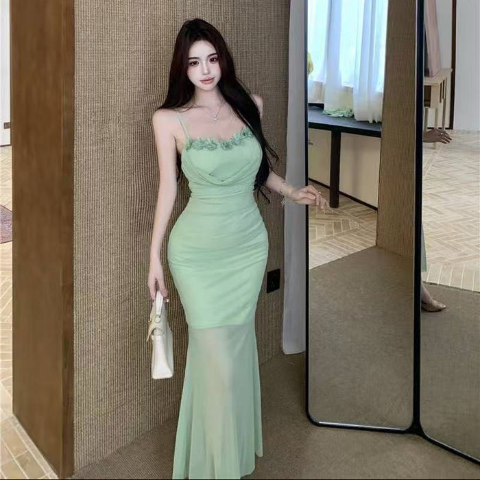 Floral Mesh Long Bodycon Dress - Fashionnsio