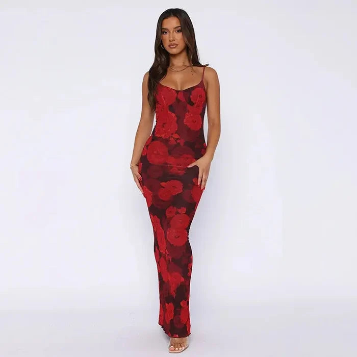 Floral Print Bodycon Maxi Dress fashionnsio
