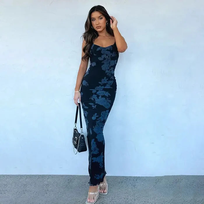 Floral Print Bodycon Maxi Dress fashionnsio
