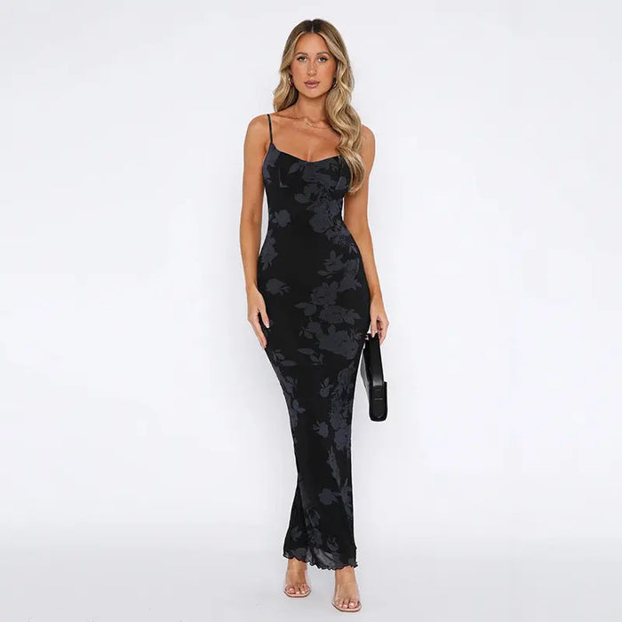 Floral Print Bodycon Maxi Dress fashionnsio