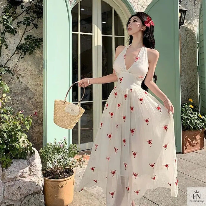 Floral Print Flowy Maxi Dress - Fashionnsio