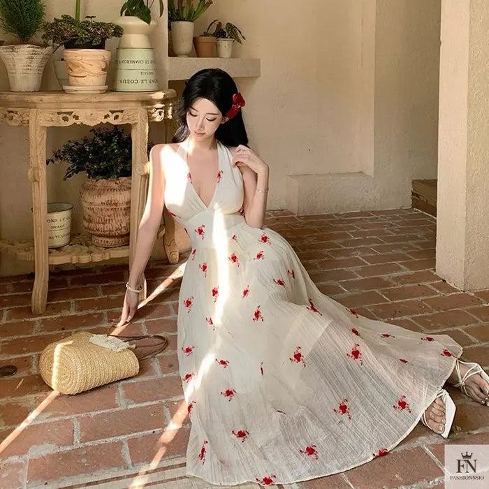 Floral Print Flowy Maxi Dress - Fashionnsio