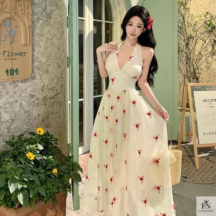 Floral Print Flowy Maxi Dress - Fashionnsio