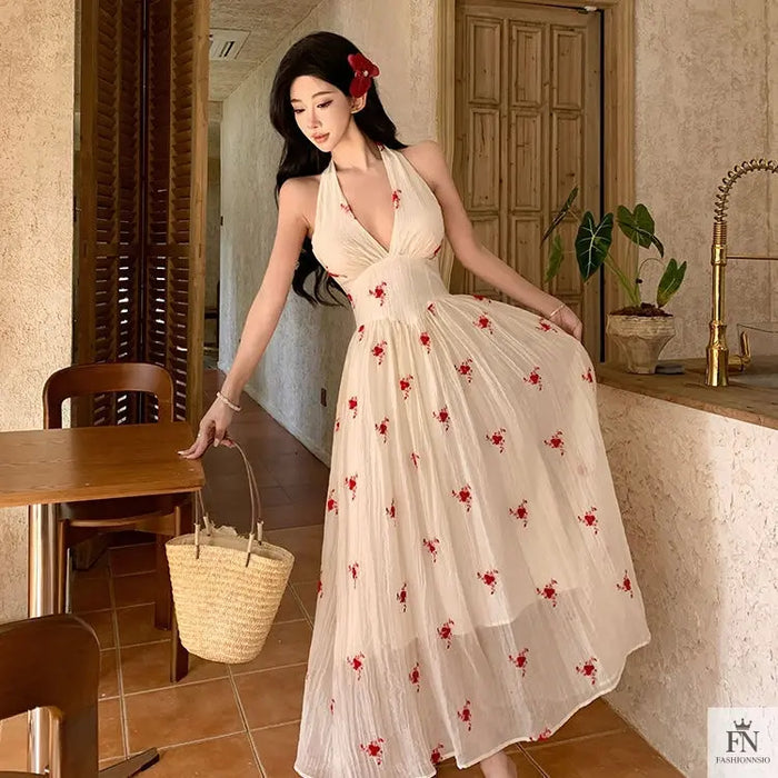 Floral Print Flowy Maxi Dress - Fashionnsio