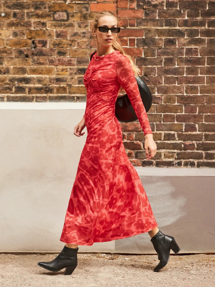 Floral-Print Mesh Midaxi Dress