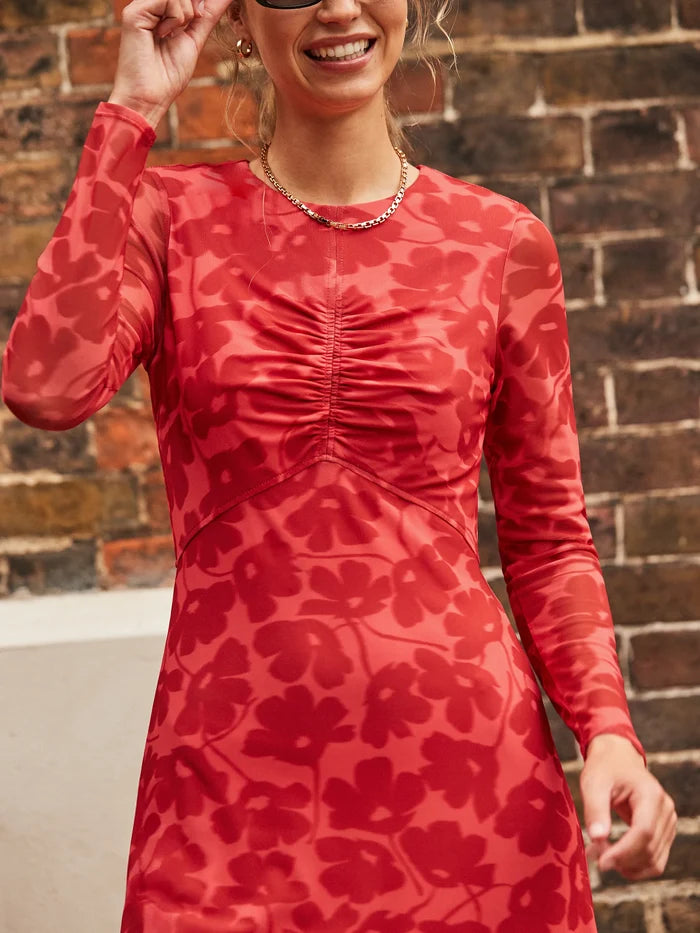 Floral-Print Mesh Midaxi Dress