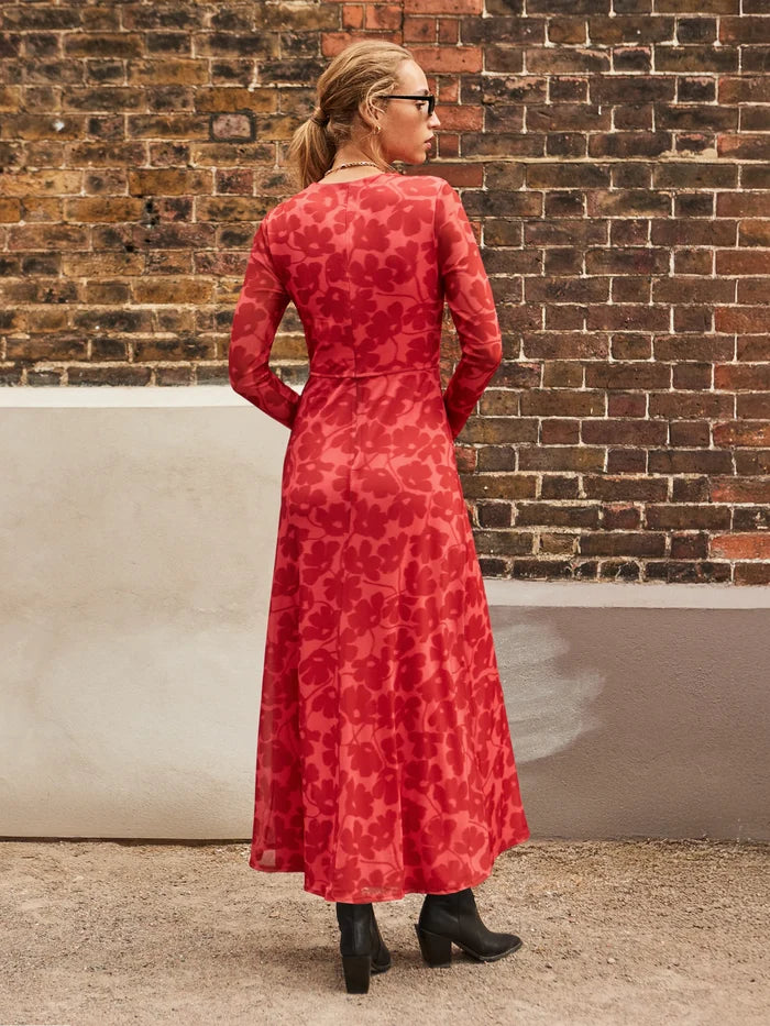 Floral-Print Mesh Midaxi Dress