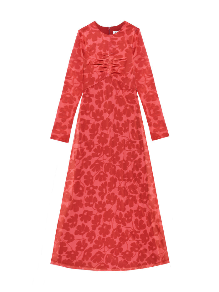 Floral-Print Mesh Midaxi Dress