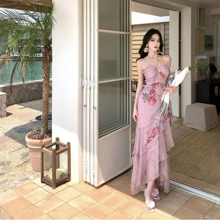 Floral Print Ruffle Maxi Dress - Fashionnsio