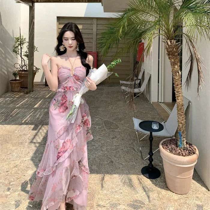 Floral Print Ruffle Maxi Dress - Fashionnsio