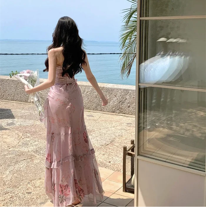 Floral Print Ruffle Maxi Dress - Fashionnsio