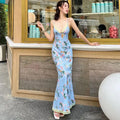 Floral Printed Backless Long Dress fashionnsio