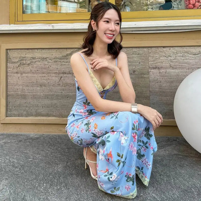 Floral Printed Backless Long Dress fashionnsio
