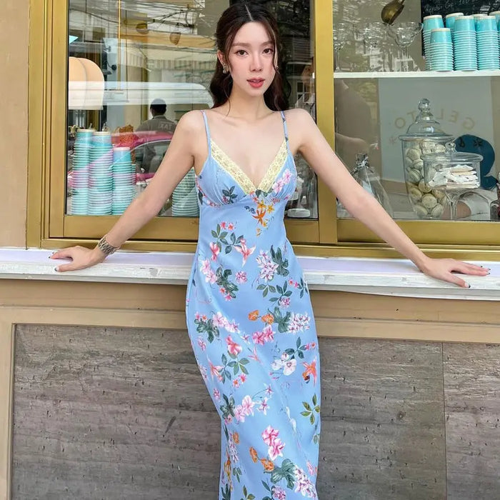 Floral Printed Backless Long Dress fashionnsio
