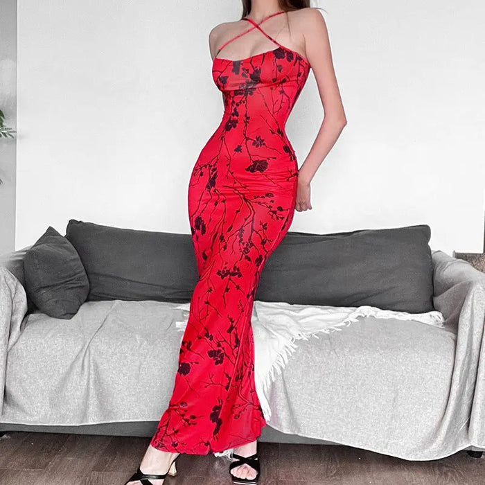 Floral Printed Bodycon Long Dress fashionnsio