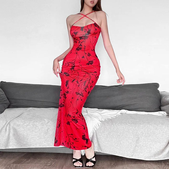 Floral Printed Bodycon Long Dress fashionnsio