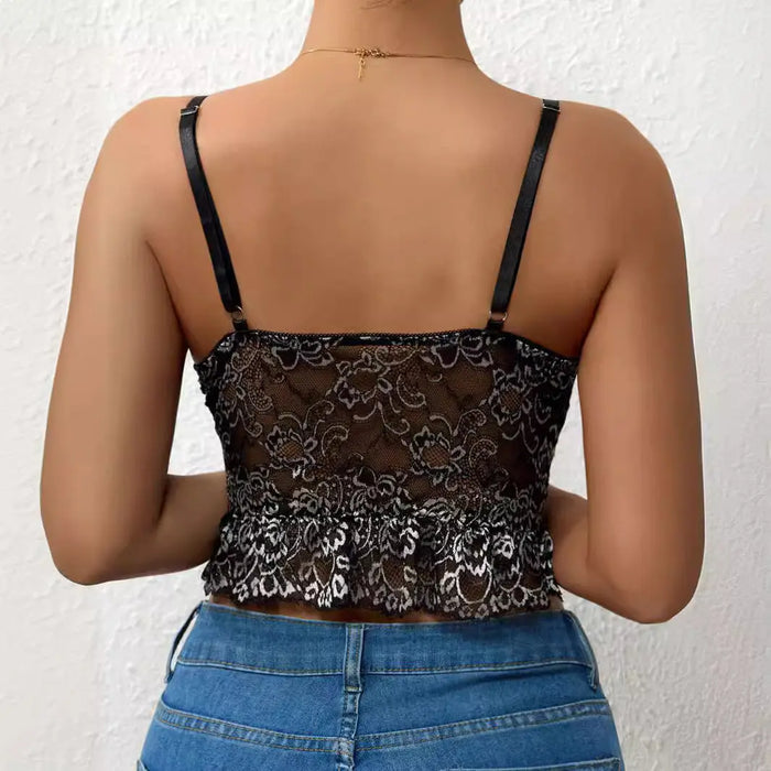 Embroidered Lace Pleated Tank Top fashionnsio