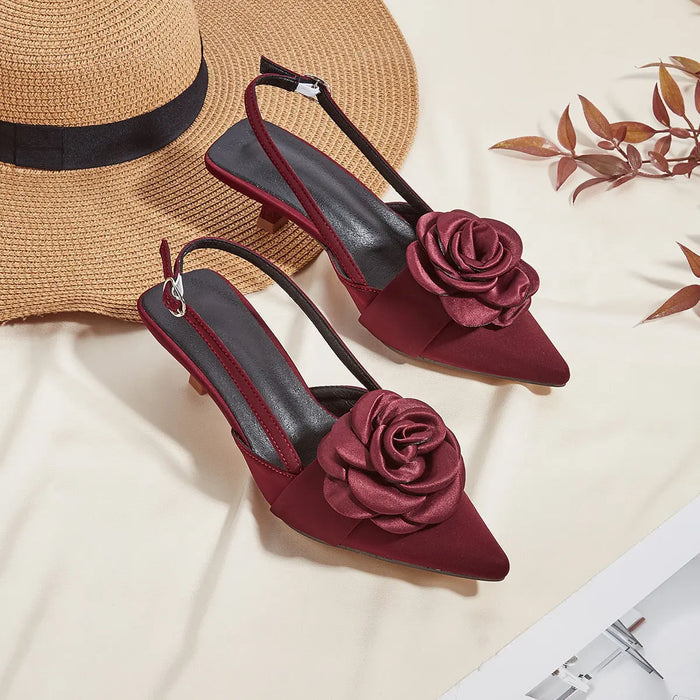3D Flower Pointed Buckle Kitten Heels fashionnsio