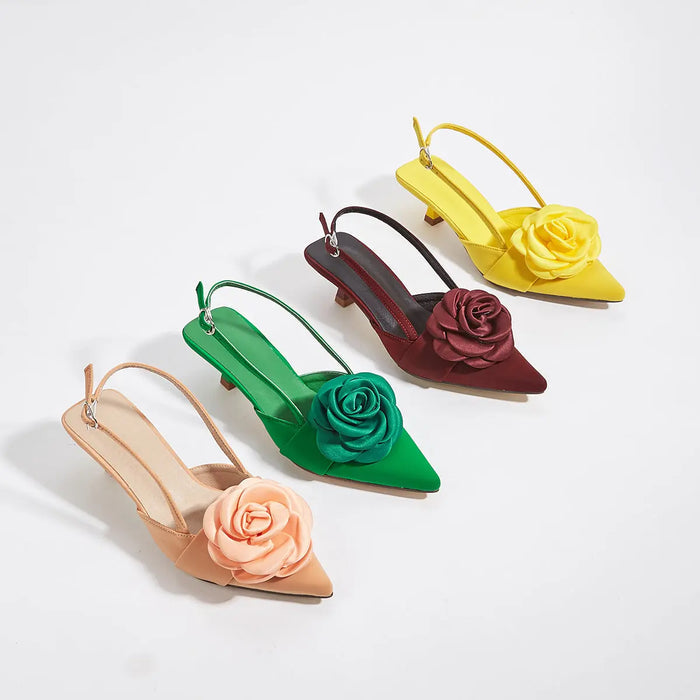 3D Flower Pointed Buckle Kitten Heels fashionnsio