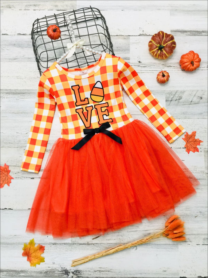 Girls Halloween Dress | Plaid Candy Corn Tutu Dress - Mia Belle Girls