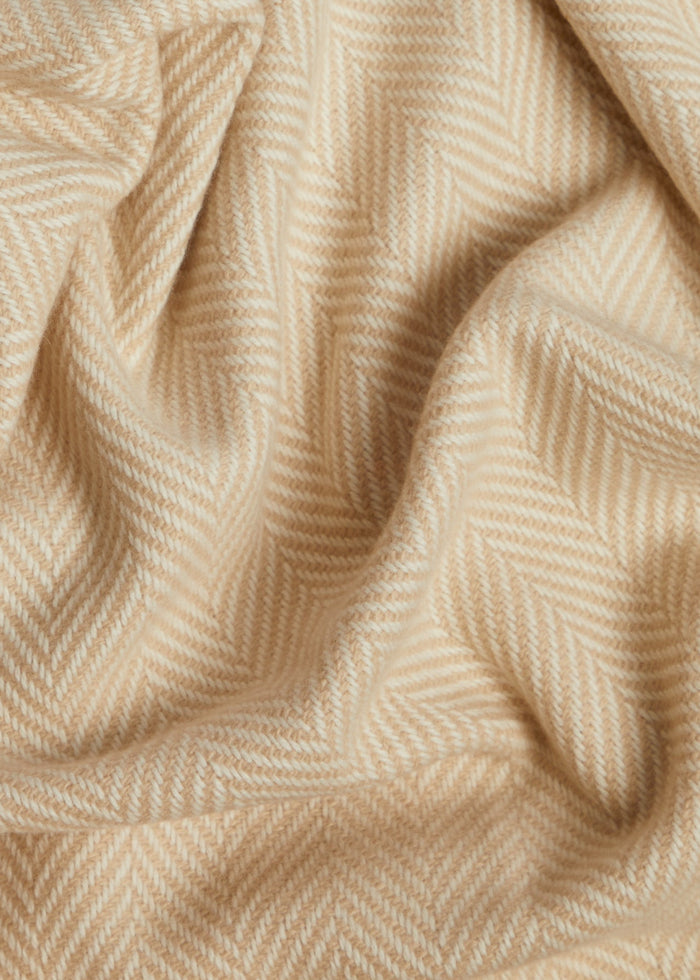 Foxford White and Bone Herringbone Cashmere Throw