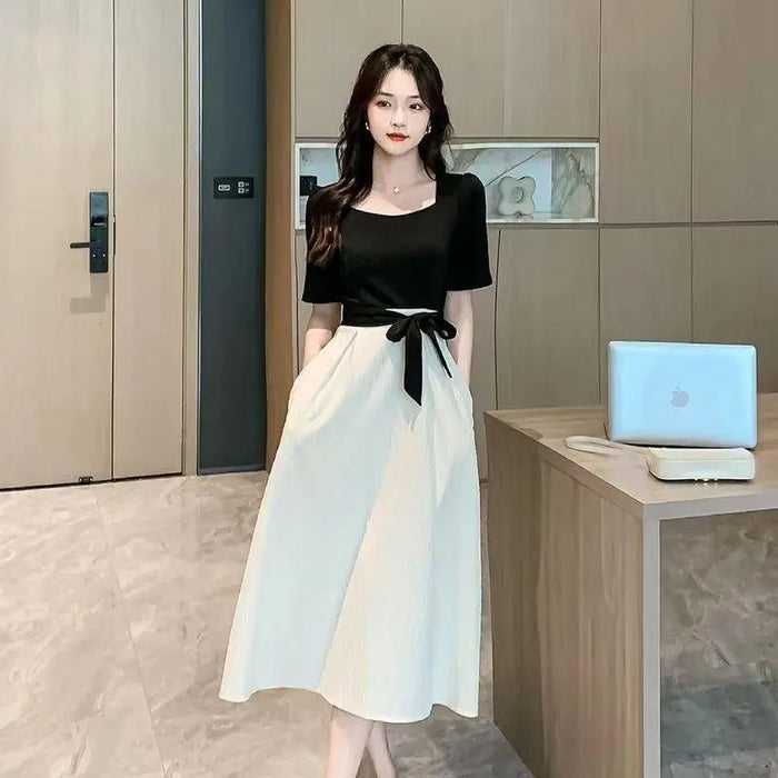Korean Puff Sleeve Bow Dress fashionnsio