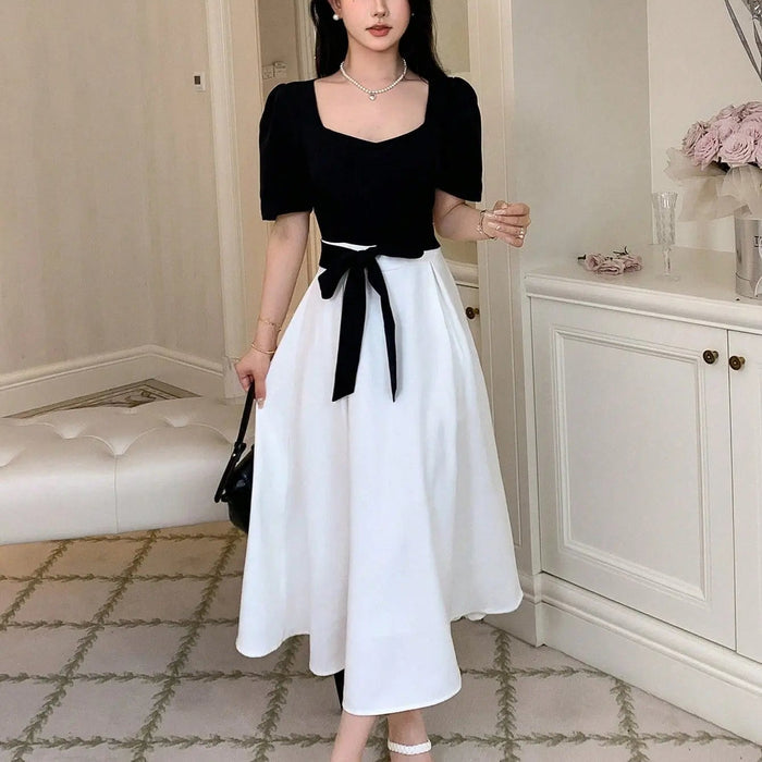 Korean Puff Sleeve Bow Dress fashionnsio