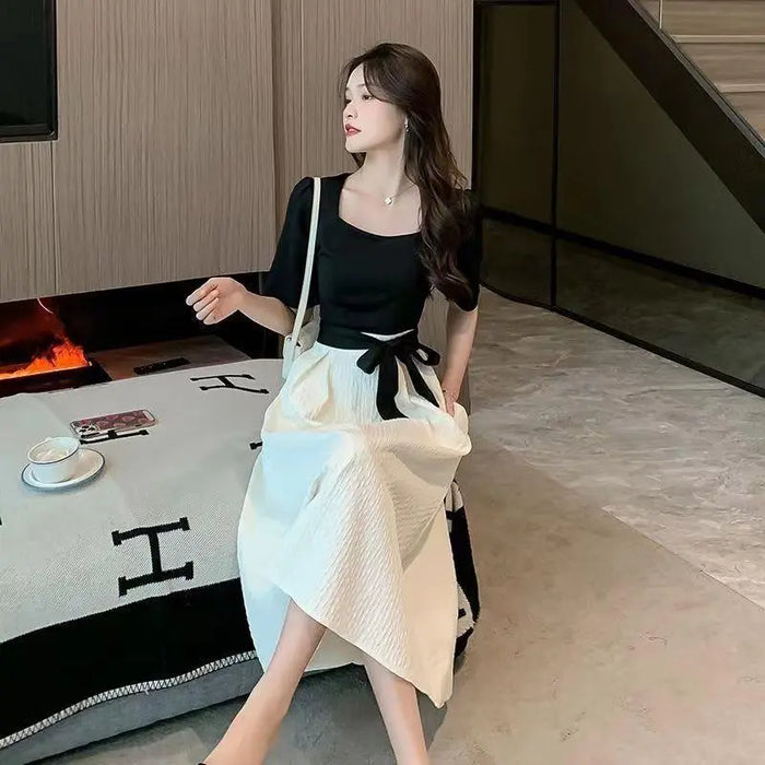 Korean Puff Sleeve Bow Dress fashionnsio