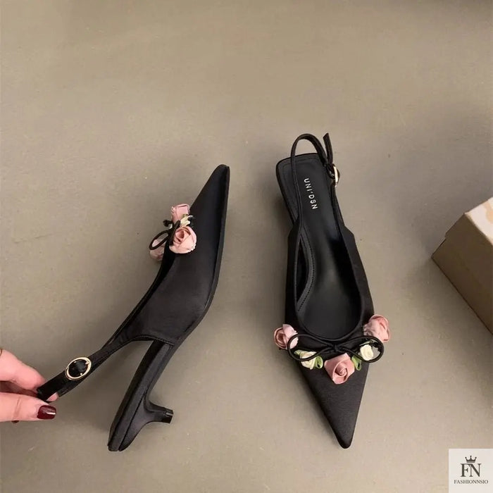 French Style Flower Pointed Heels - Fashionnsio